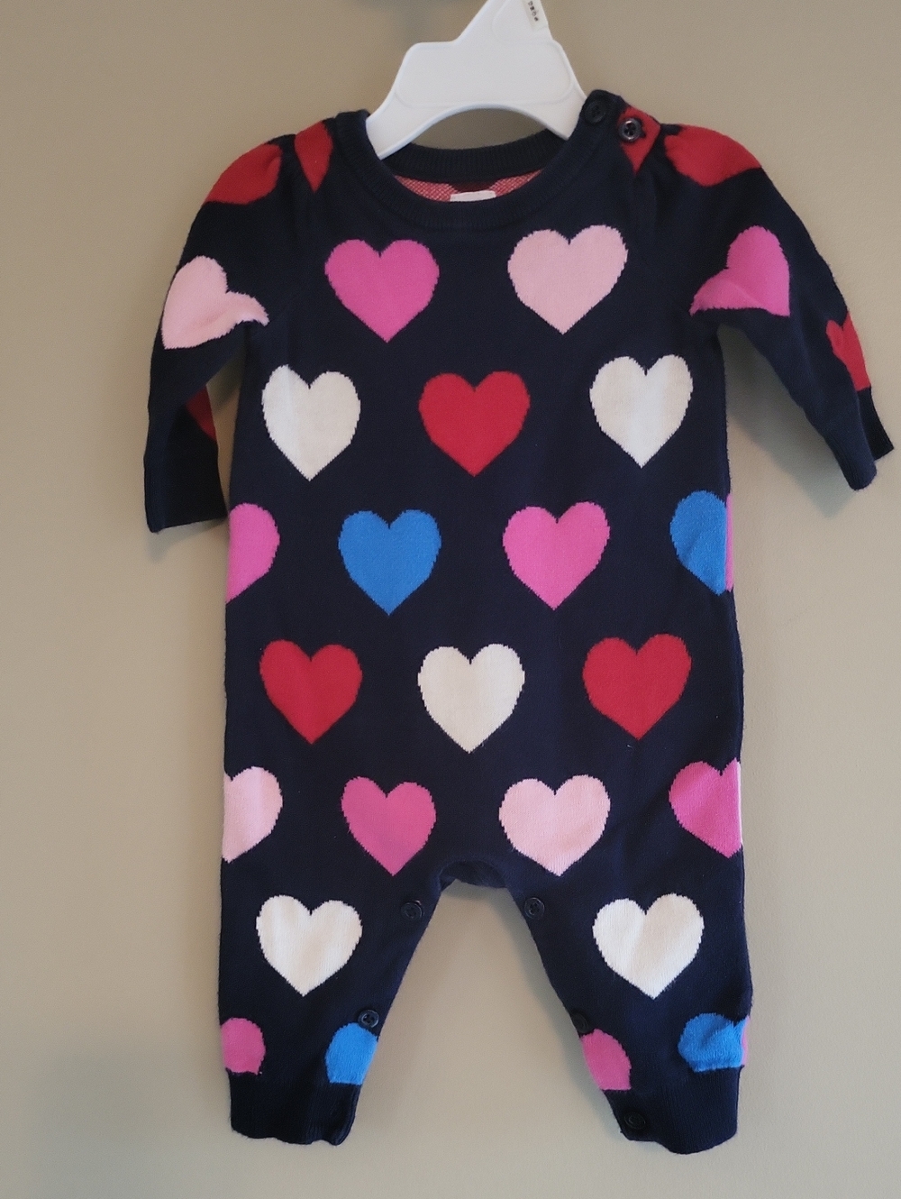 Navy heart print one-piece knit romper